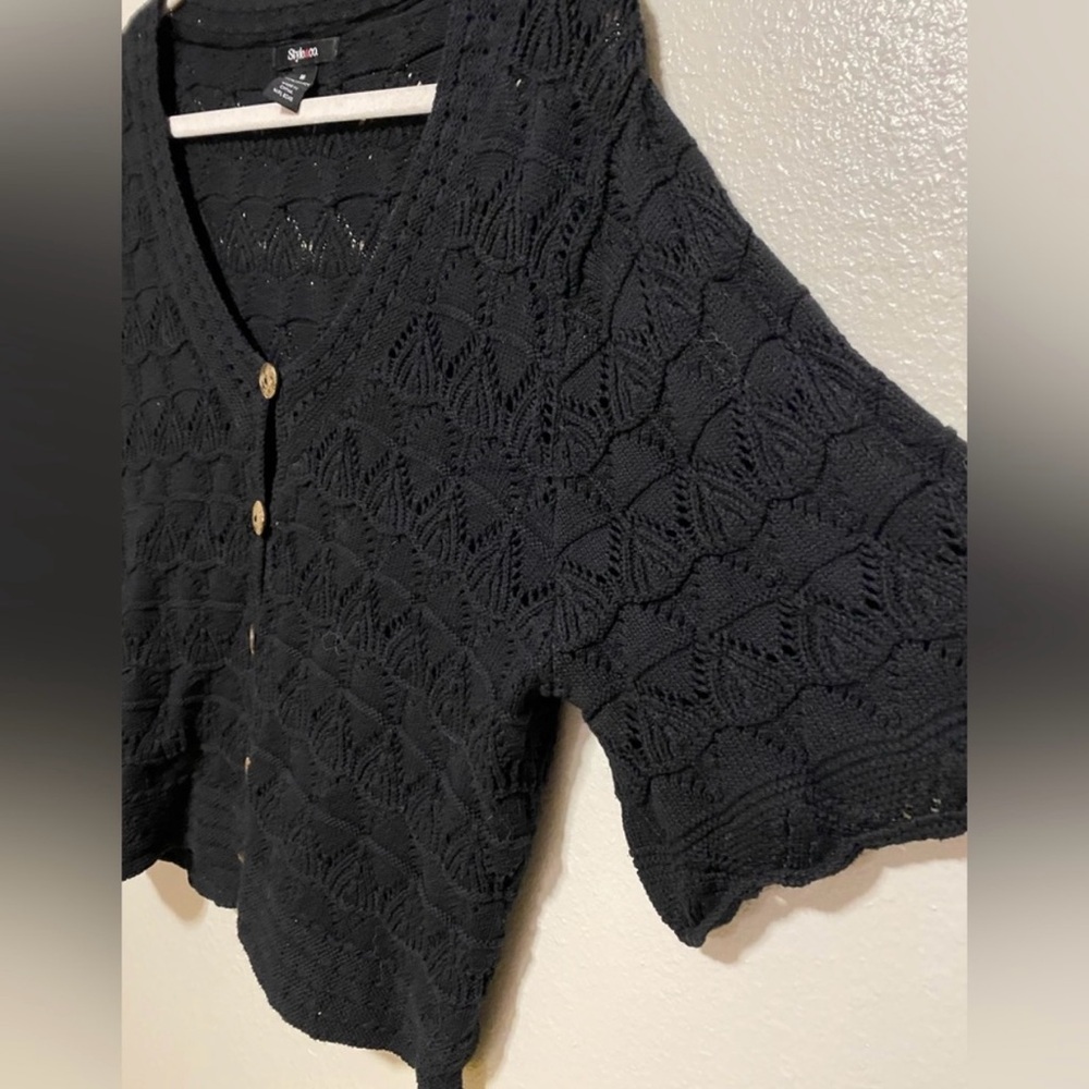 Style & Co Black Cropped Button Up Knit Cardigan | Size M - Picture 3 of 5